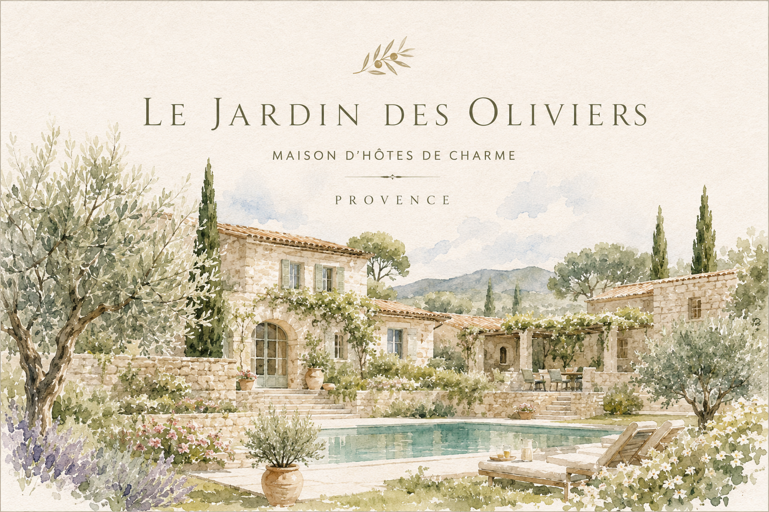 Croquis d'un hôtel sur une carte postale